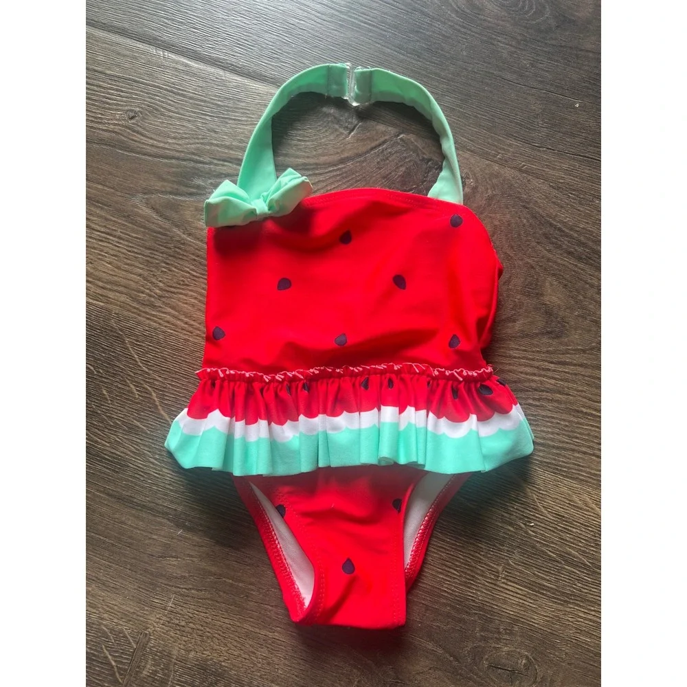 Circo Baby Girls Watermelon One Piece Swimsuit‎ Red Green Ruffle Halter 9M